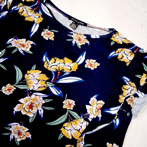 Revamped Black Top with Yellow and White Floral Pattern - Picture 2 of 3